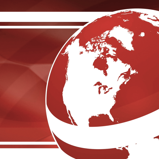 Nyheds-globus i røde farver, der minder om introen til en nyhedsudsendelse.