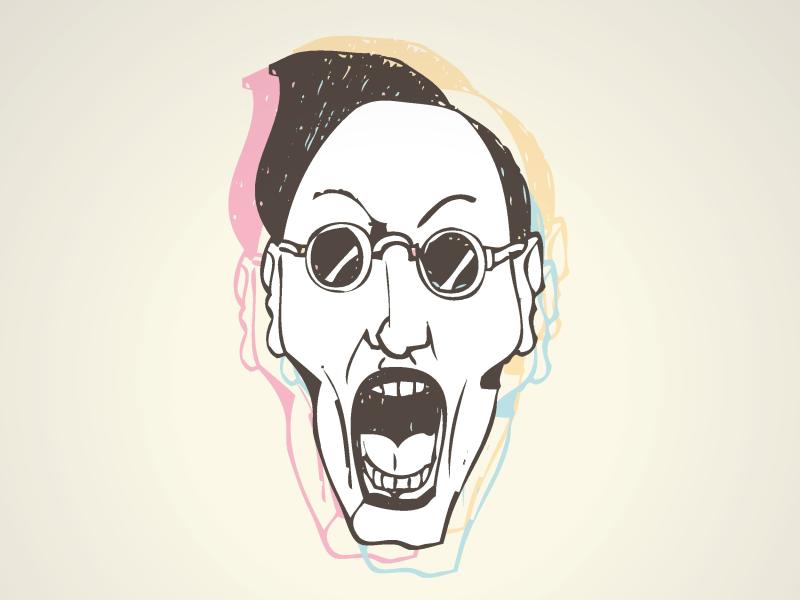 Illustration af vildt råbende hoved.