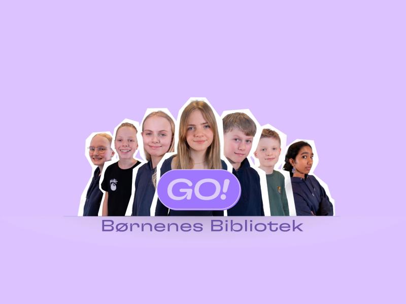 En stribe af børn med teksten GO! - Børnenes bibliotek