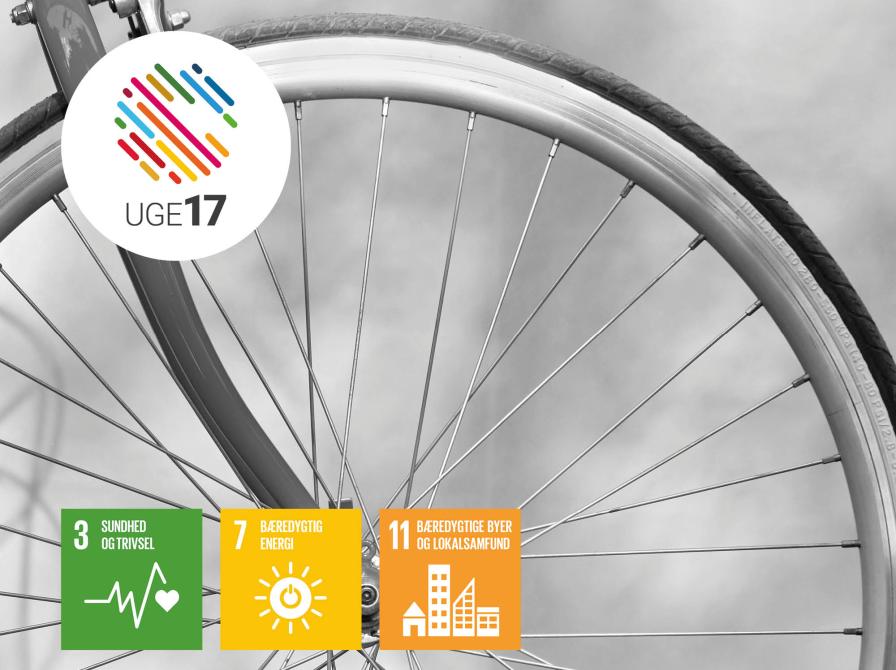 Cykelhjul. Uge 17 logo. Verdensmål 3, 7 og 11.