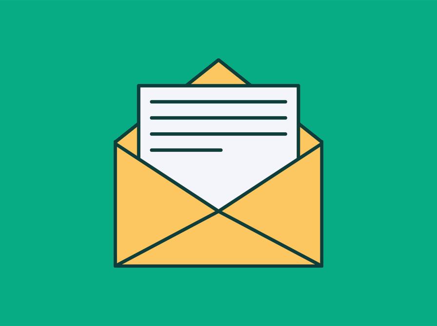 Illustration af et åbent brev på en lysegrøn baggrund.